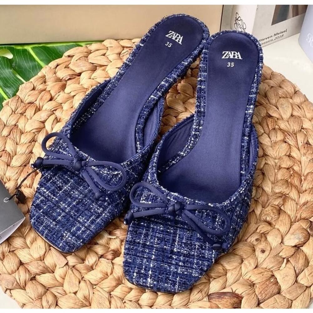 Zara Navy Blue Tweed Heels